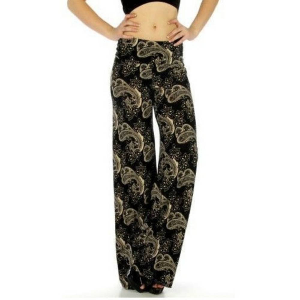 Superline Black Floral Wide Leg Palazzo Pants